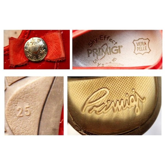 Primigi Quilted Look Mary Janes Red Patent Leather Sky Effect System Bow Heart - Picture 8 of 13